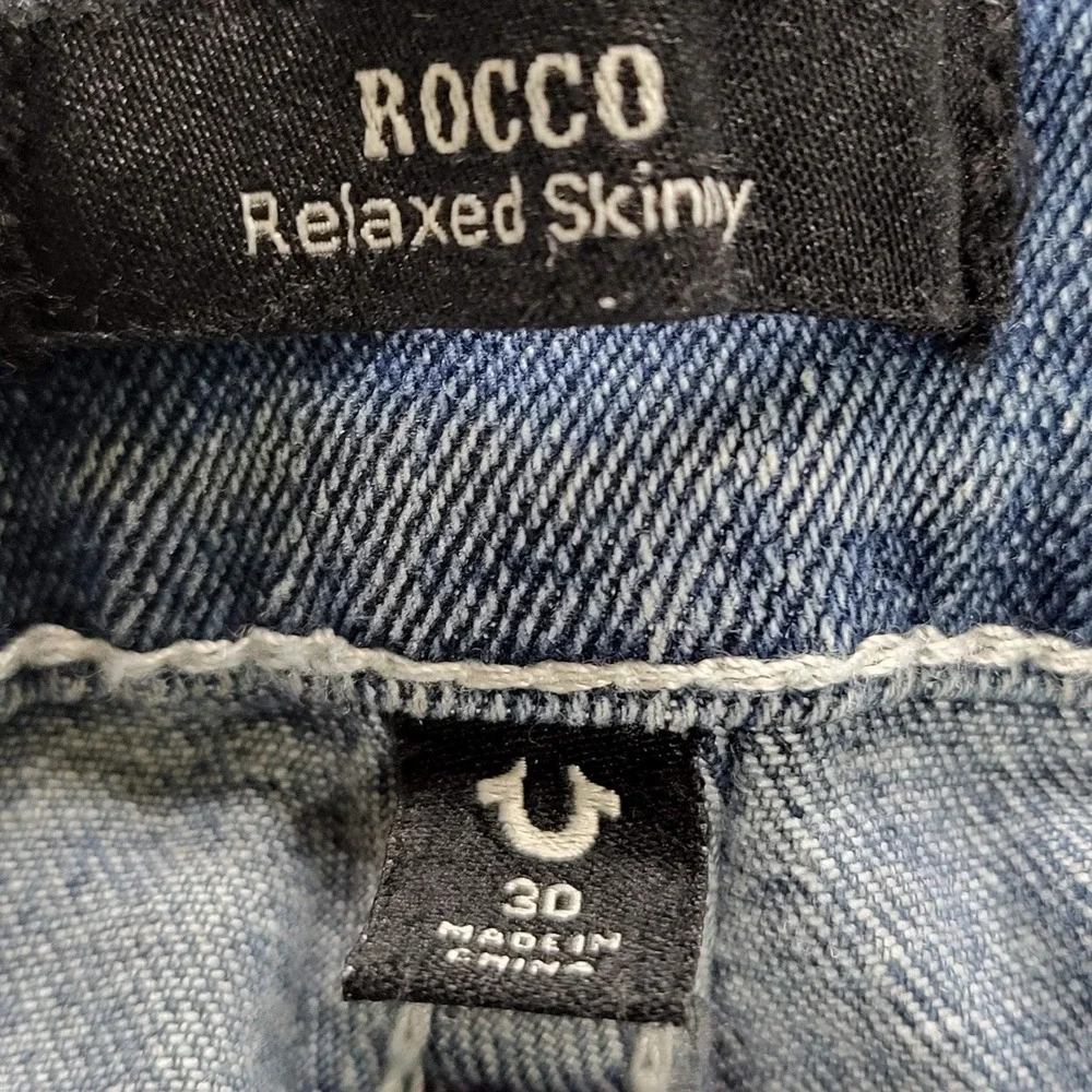 True Religion Men Jeans 30 Blue Denim Contrast‎ Stitching Embroidery Rocco